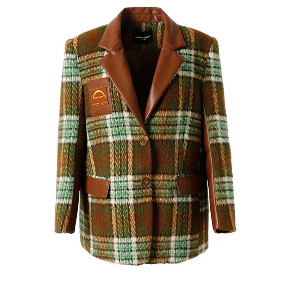 Green and brown Plaid blazer jacket